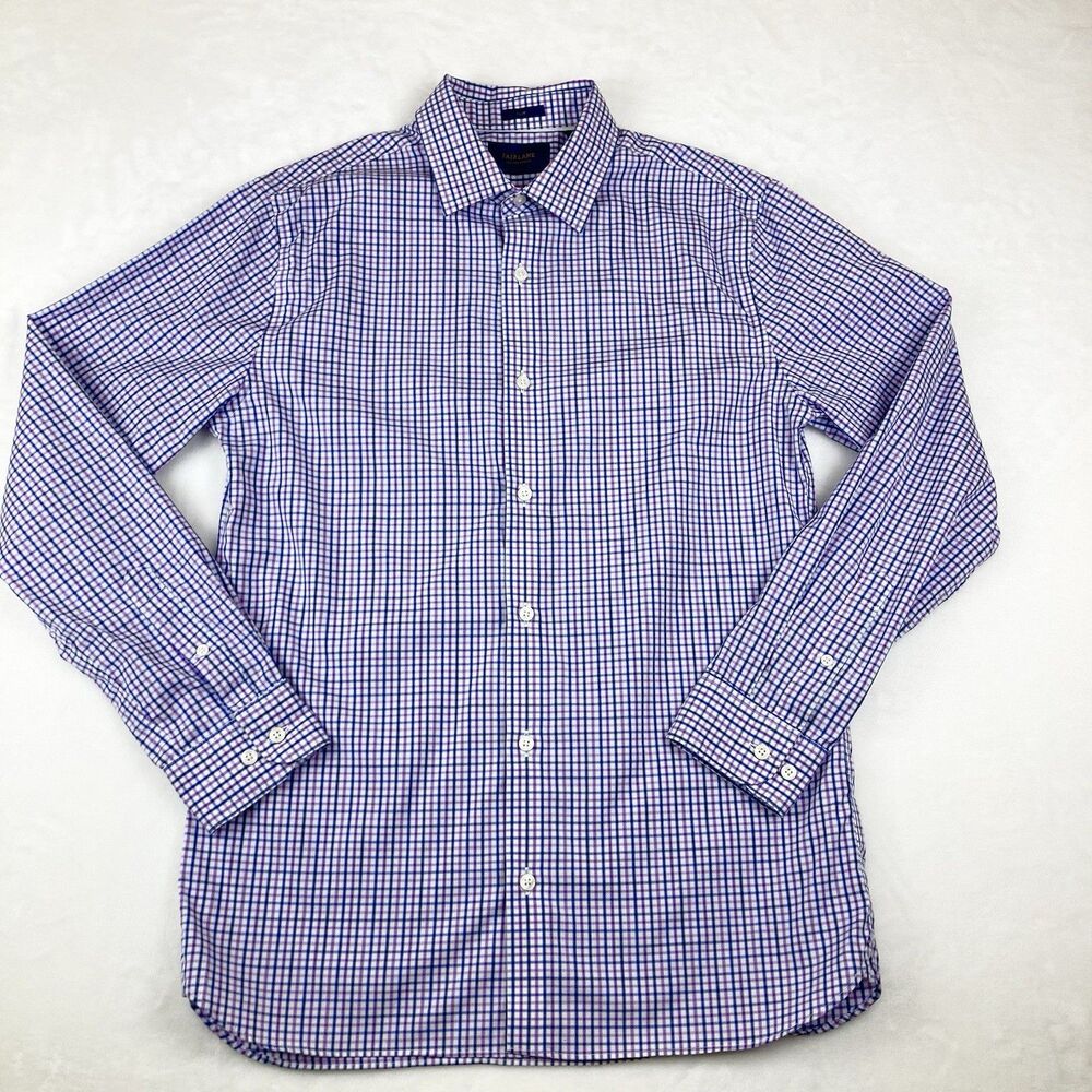 Fairlane Button Down Shirt Mens Medium Plaid Non Iron Stretch Long Sleeve Preppy